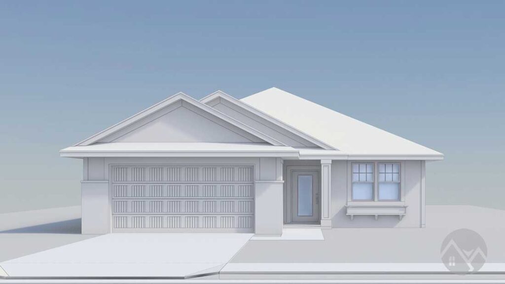 3d model white single story house